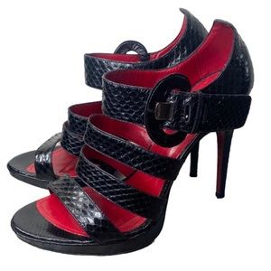 Cesare Paciotti Black Snakeskin Buckle Heels Made in Italy Size 40 /9